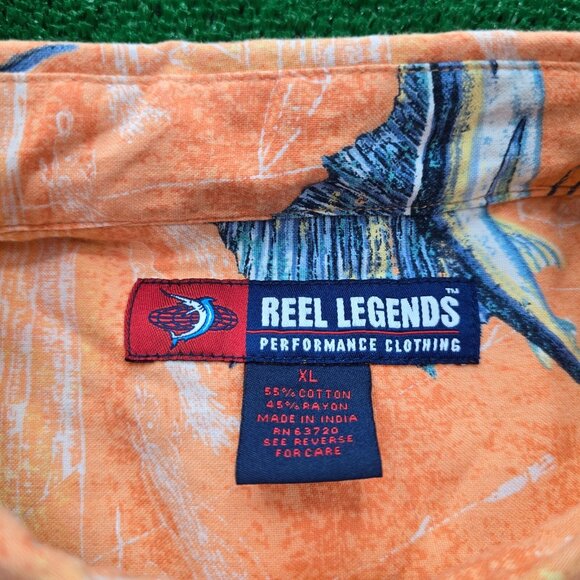 Reel Legends Shirt Mens XL Orange Button‎ Up Beach Swordfish All Over Print - Picture 6 of 7